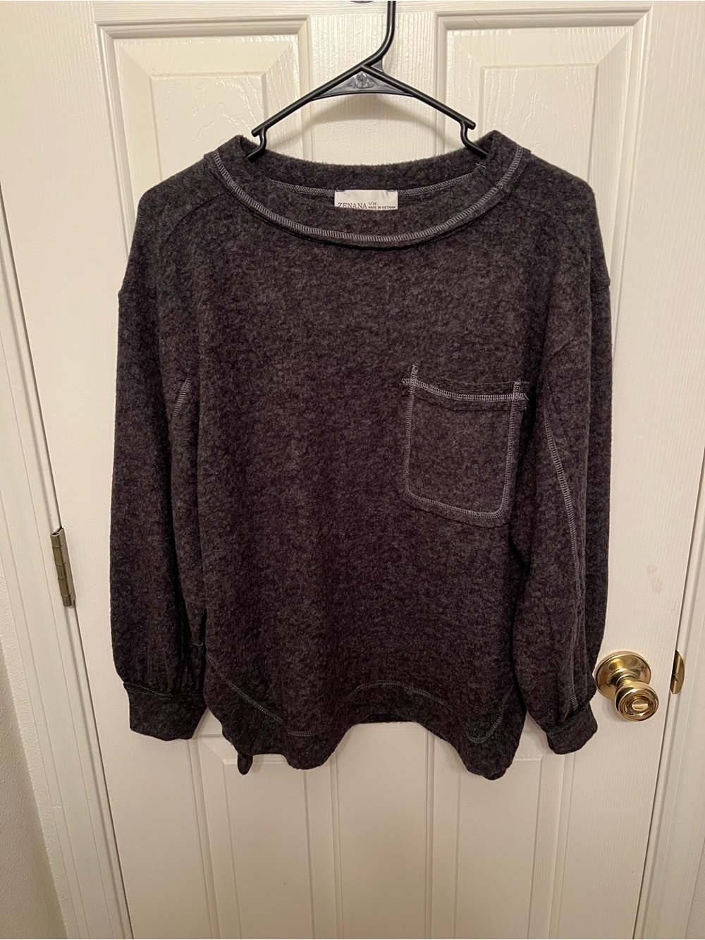 Super soft Melange Charcoal Crewneck Pocket Sweater